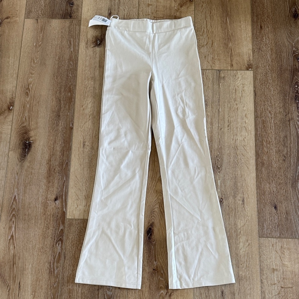 Babaton | Cream Flare Knit Pants | Faux Leather | size S | NWT